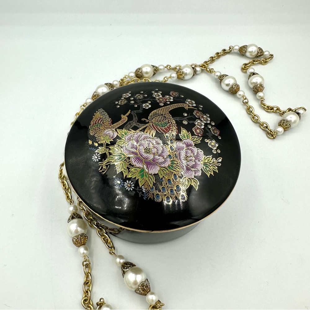 Vintage Otagiri Black HandPainted Circular Ceramic Jewelry Trinket Dish